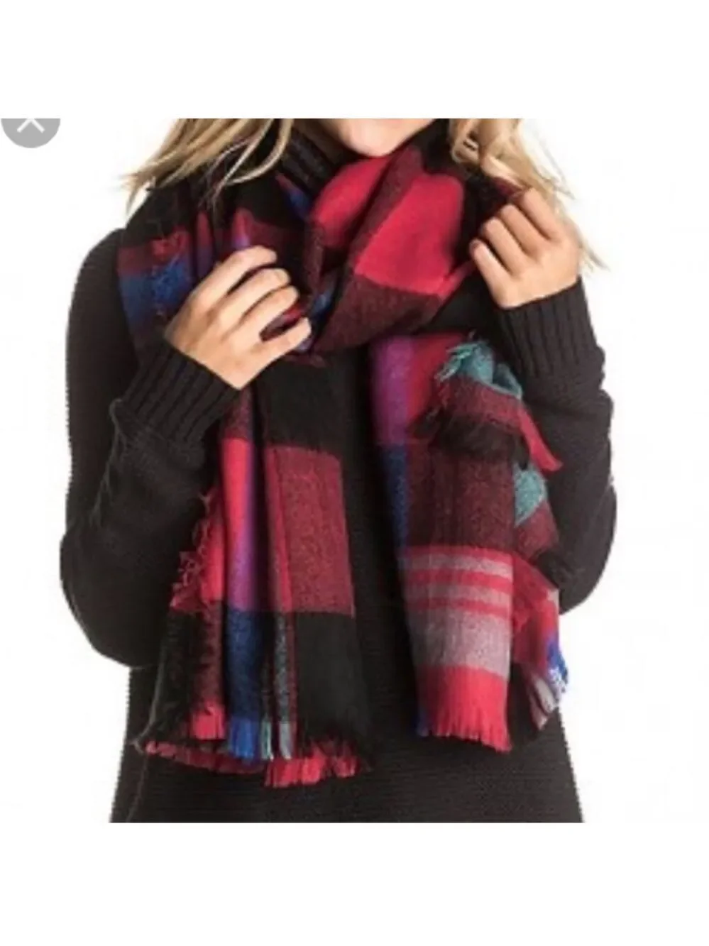 Roxy Juniors Heaven of Curiosity Woven Plaid Blanket Scarf